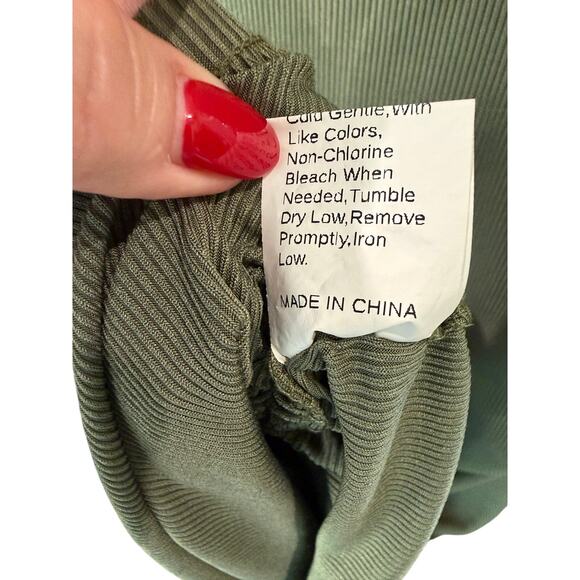 SHEIN Olive Green Sleeveless Dress Ruched Sides Ribbed Knit Custom Fit Sz S EUC - Picture 5 of 5